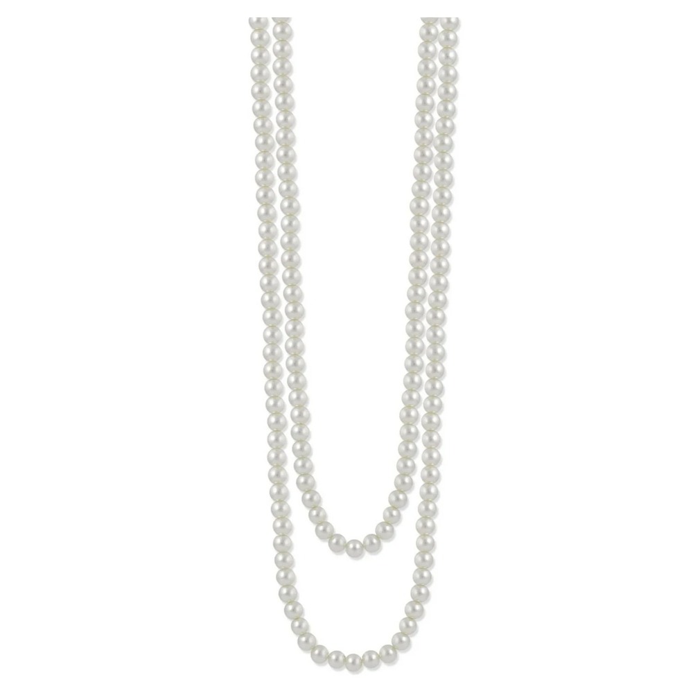 Long White Faux Pearl Necklace 47" Opera Length 10mm Beads Costume Jewelry